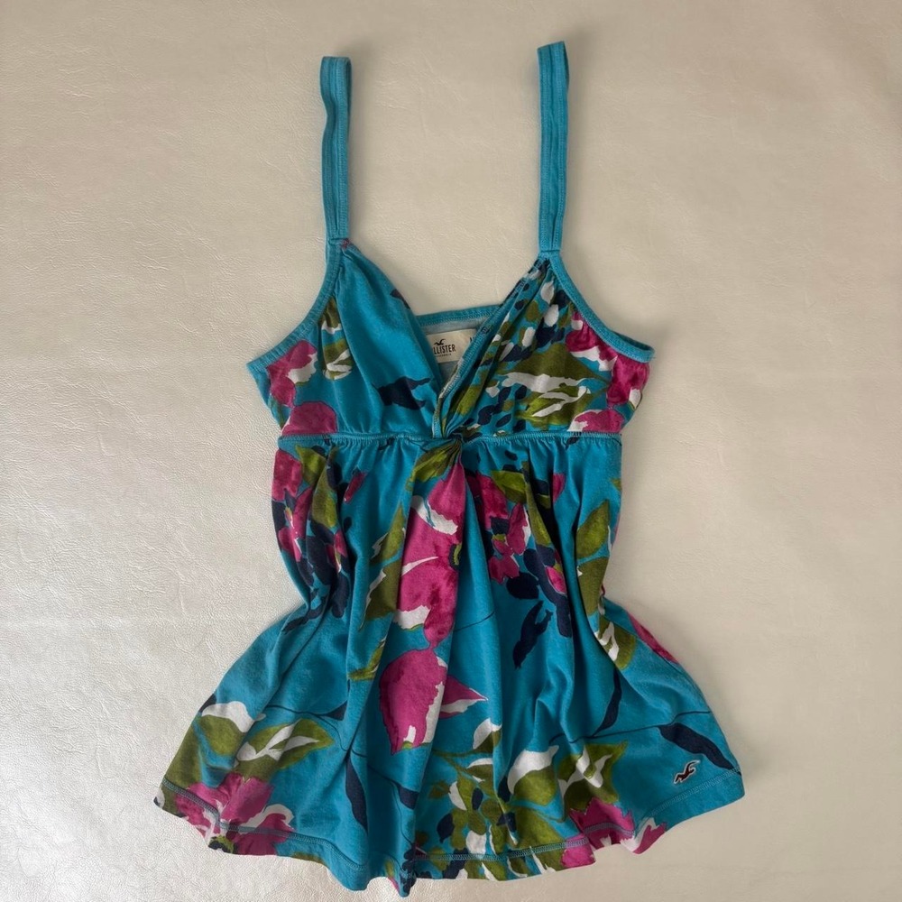 Y2K 2000s Rare Hollister Co. blue floral babydoll cami top
